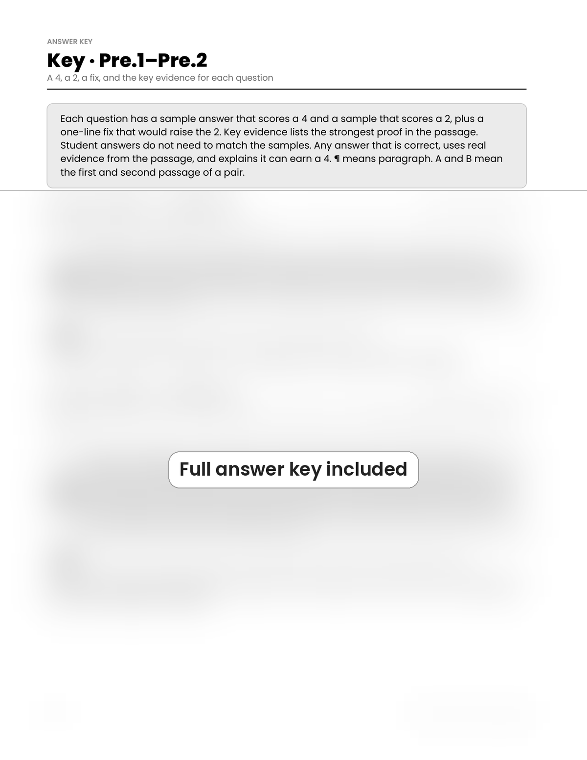 Page 118: first answer-key page (Pre.1–Pre.2), partly blurred in this preview