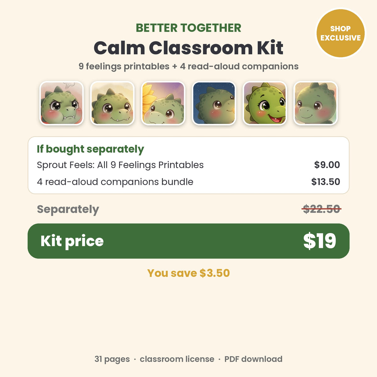 Calm Classroom Kit value: $22.50 bought separately, kit price $19