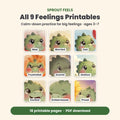 Sprout Feels All 9 Feelings Printables: Mad, Worried, Sad, Frustrated, Scared, Jealous, Excited, Embarrassed, Proud