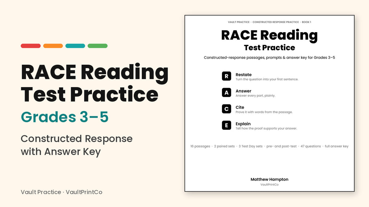RACE Reading Test Practice, Grades 3–5: Constructed-Response Passages, Prompts & Answer Key